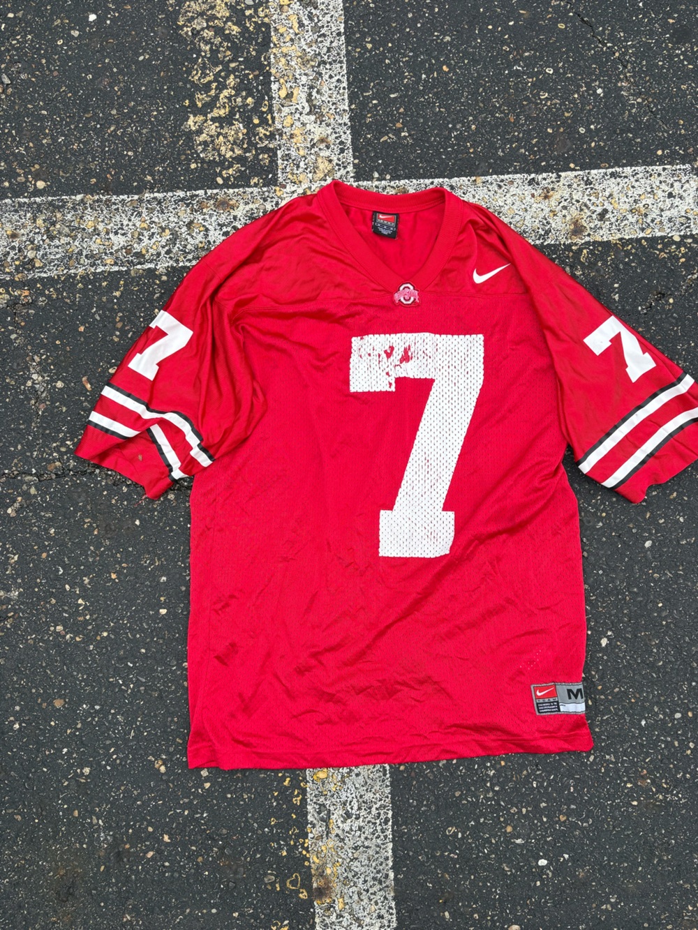 Red Ohio State Men's Football Jersey with White Number 7